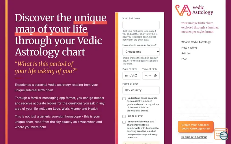 Screenshot of Vedicastrology