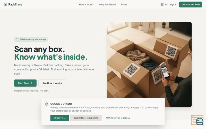 Screenshot of PackTrace