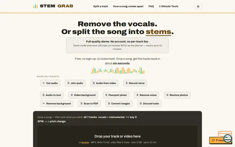 Screenshot of StemGrab — Free AI Stem Splitter: Vocals, Drums, Bass & Instrumental