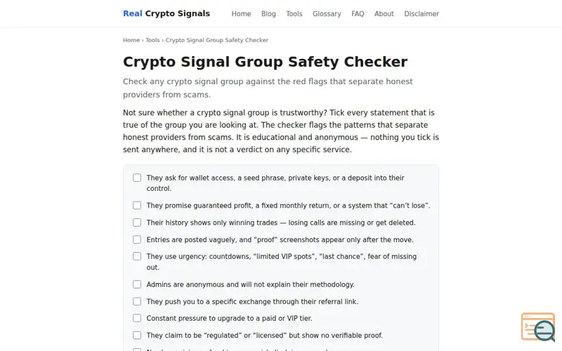 Screenshot of Signal Safety Checker