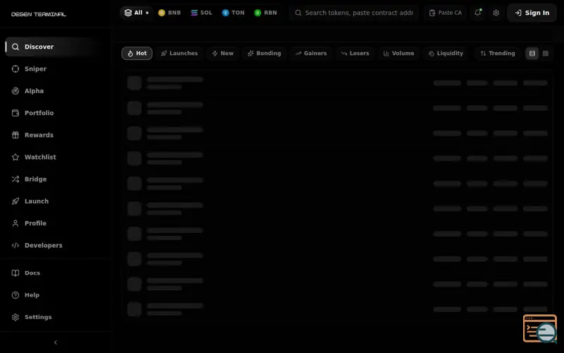 Screenshot of Degen Terminal, a launch using WalletConnect