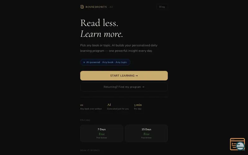 Screenshot of BookShorts.ai