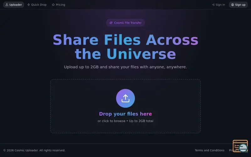 Screenshot of Cosmic Uploader