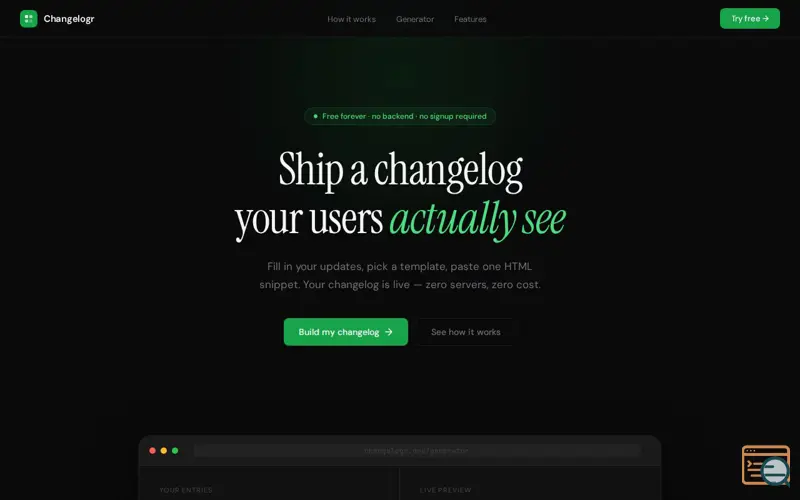 Screenshot of Changelogr: Free Changelog Widget 