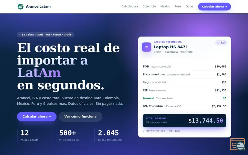Screenshot of ArancelLatam