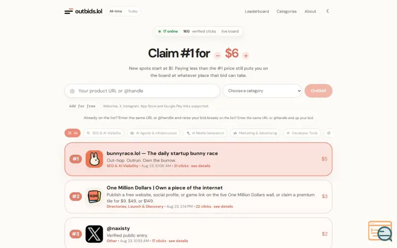 Screenshot of outbids.lol