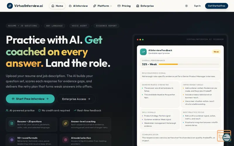 Screenshot of VirtualInterview.ai