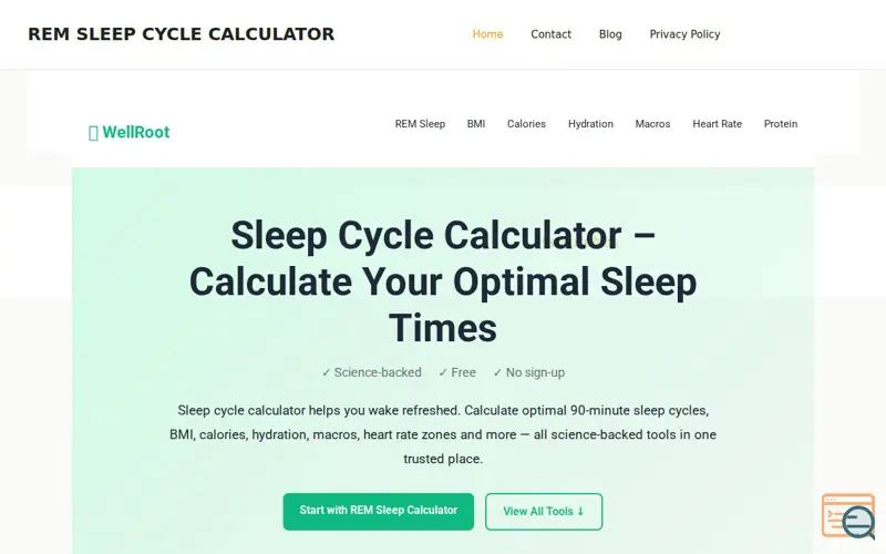Screenshot of REM SLEEP CYCLE CALCULATOR - Your health