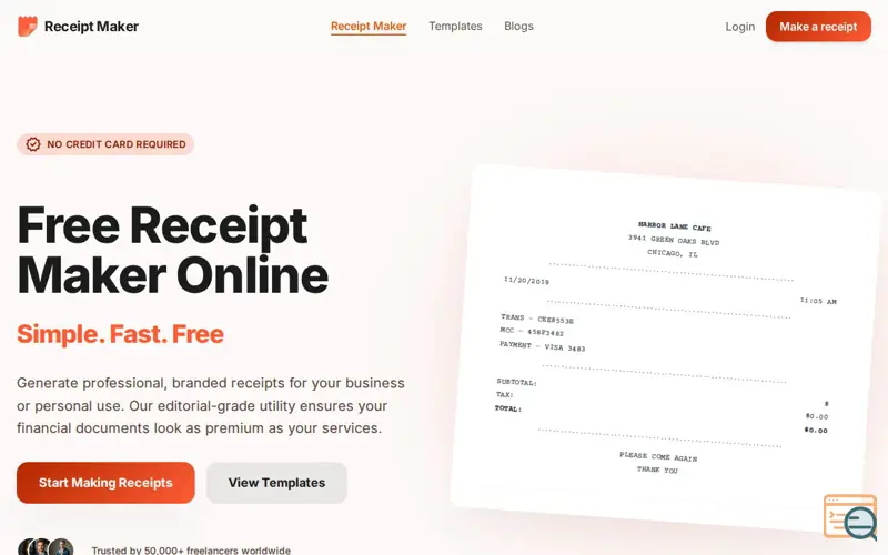 Screenshot of Free Receipt Maker