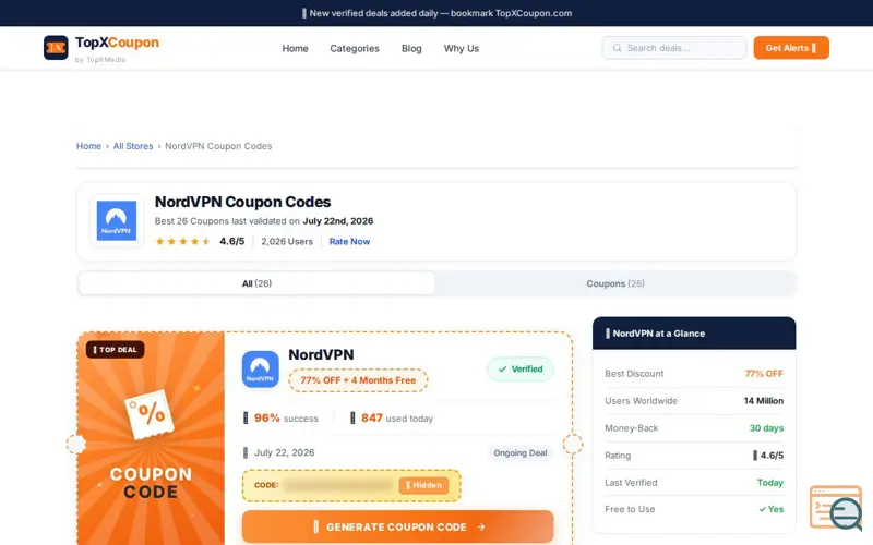 Screenshot of topxcoupon.com