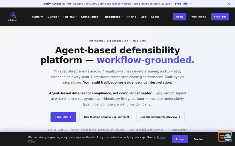 Screenshot of Agent-based defensibility platform — SOC 2, HIPAA, GDPR