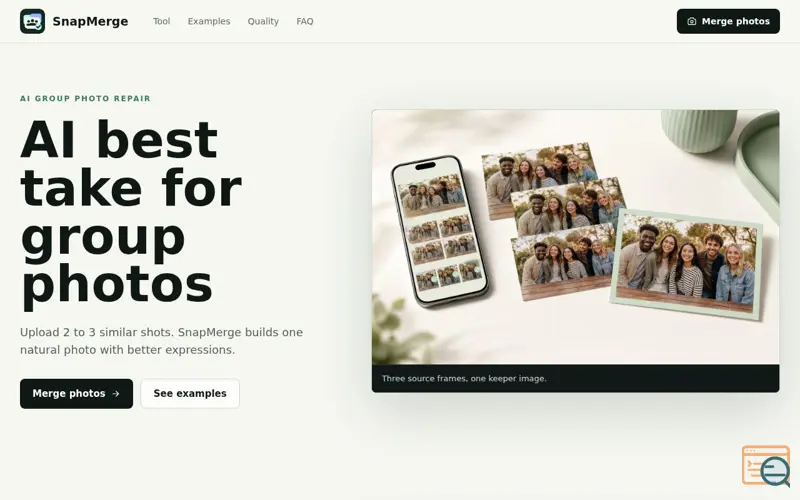 Screenshot of SnapMerge - AI Best Take Photo Merger for Group Photos, a launch using NovaTools