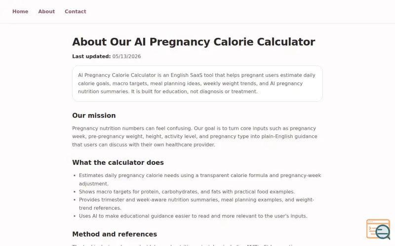 Screenshot of AI Pregnancy Calorie Calculator