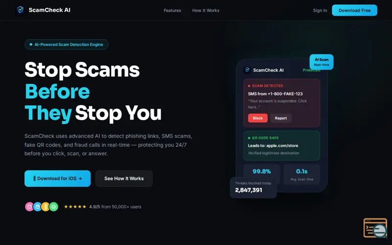 Screenshot of ScamCheck AI - Scam Detector