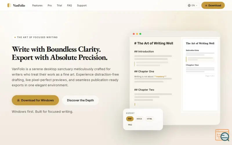 Screenshot of VanFolio — Markdown Workstation