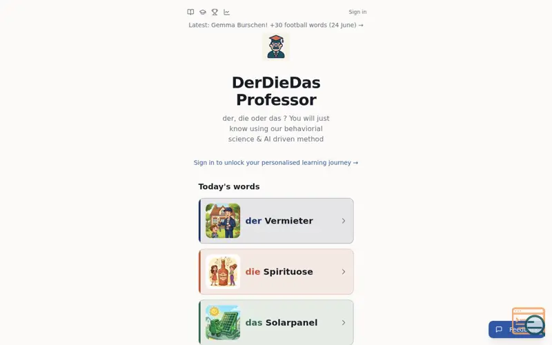 Screenshot of DerDieDas Professor
