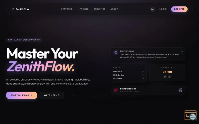 Screenshot of ZenithFlow — Intelligent Workspace