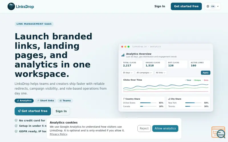 Screenshot of LinksDrop