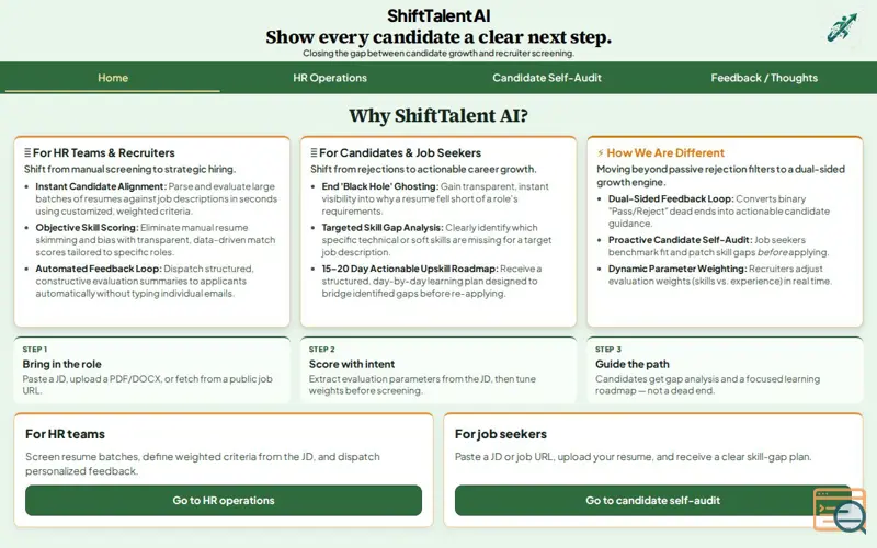 Screenshot of ShiftTalent AI | Smart Screening & Upskilling