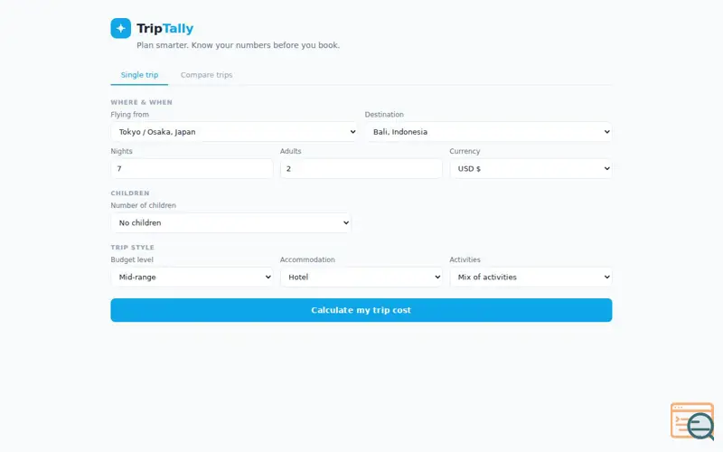 Screenshot of TripTally — Holiday Budget Calculator