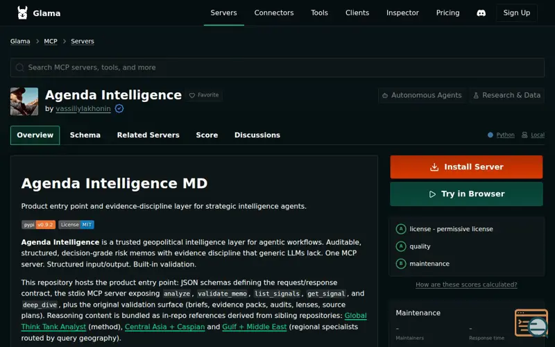 Screenshot of Agenda Intelligence MD, a launch using Scalar