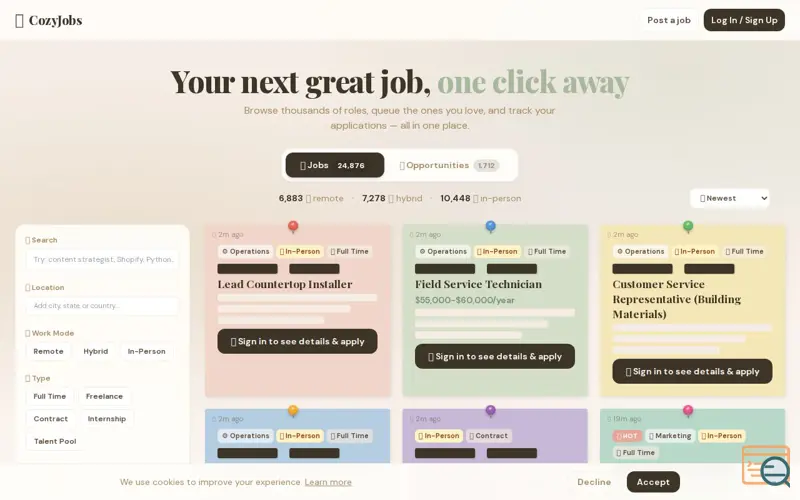 Screenshot of CozyJobs
