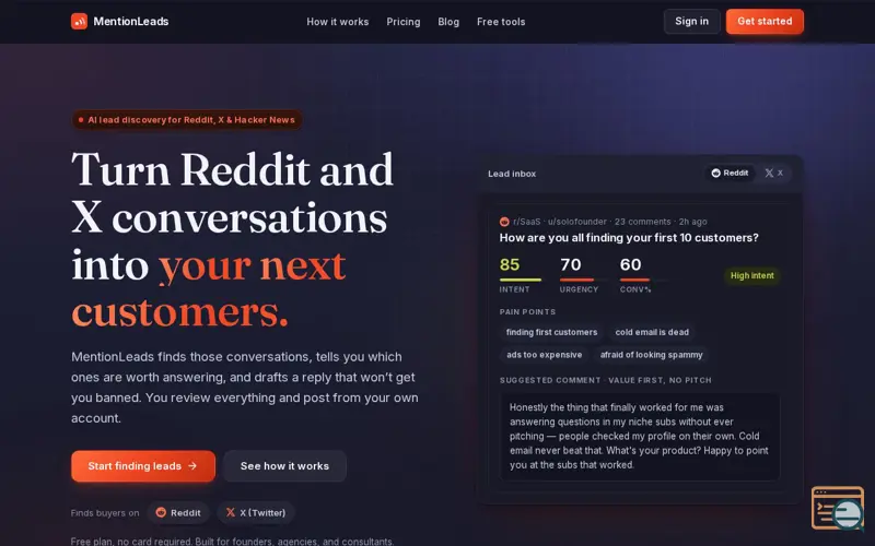 Screenshot of MentionLeads