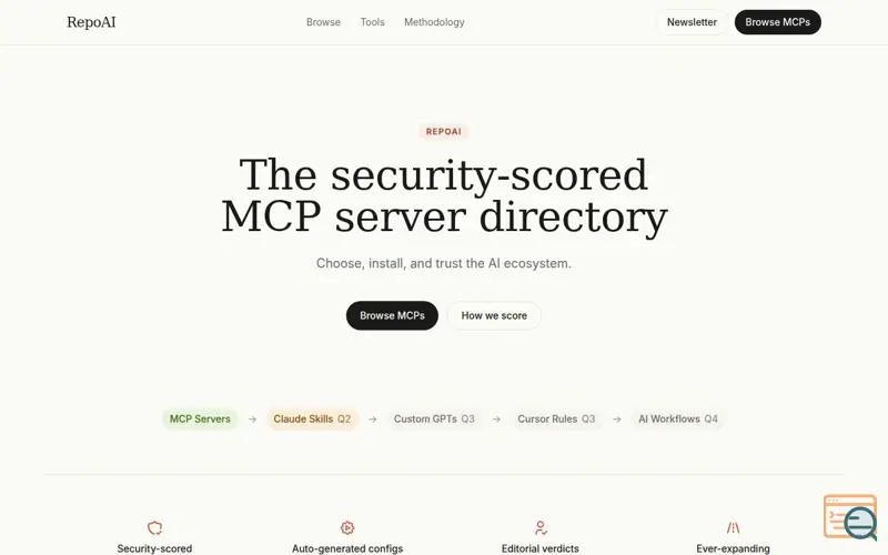 Screenshot of RepoAI — MCP Server Directory with Security Scores