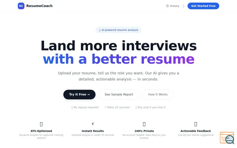 Screenshot of Free AI resume analyzer
