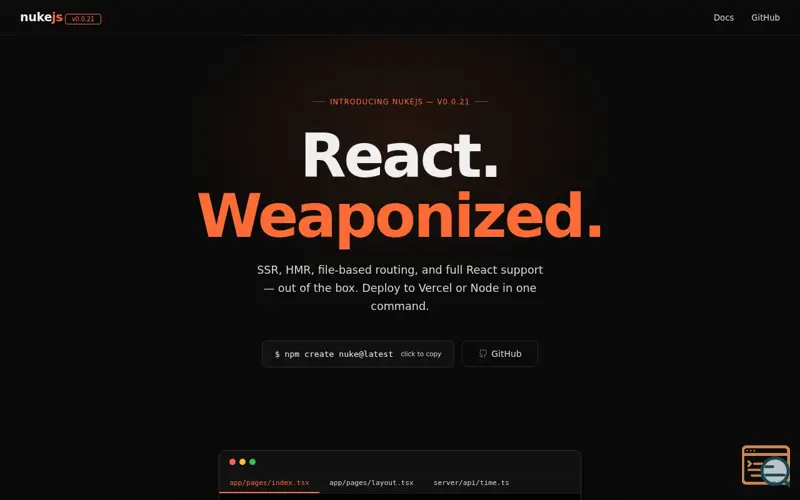 Screenshot of NukeJS
