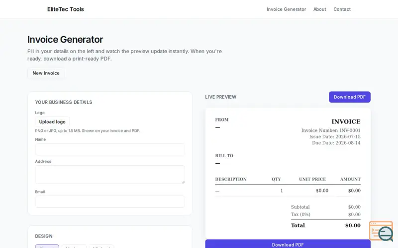 Screenshot of Invoice Generator