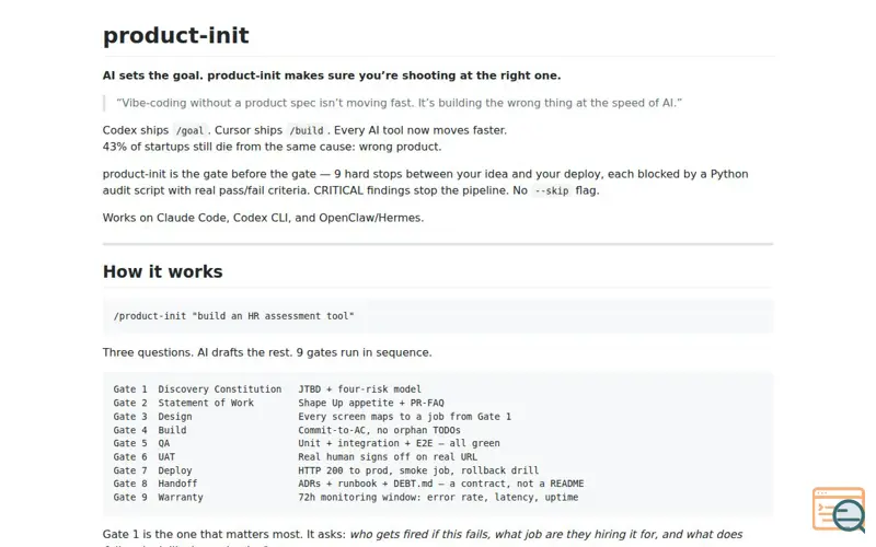 Screenshot of product-init