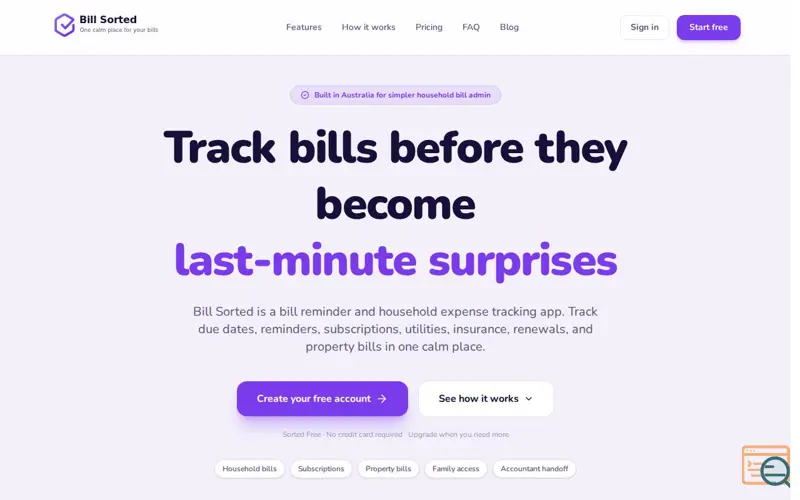 Screenshot of Bill Sorted, a launch using Next.js