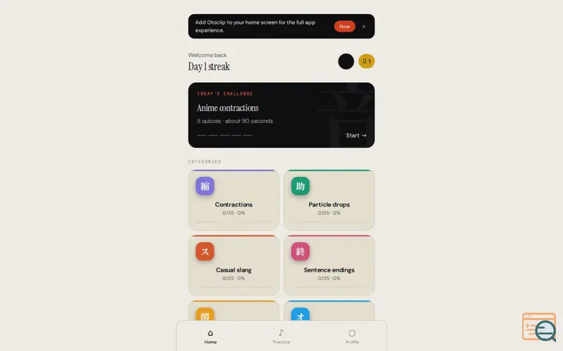 Screenshot of Otoclip — Real spoken Japanese