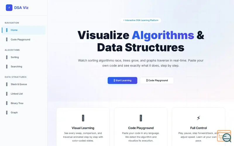 Screenshot of DSA Visualizer Learn Algorithms Visually
