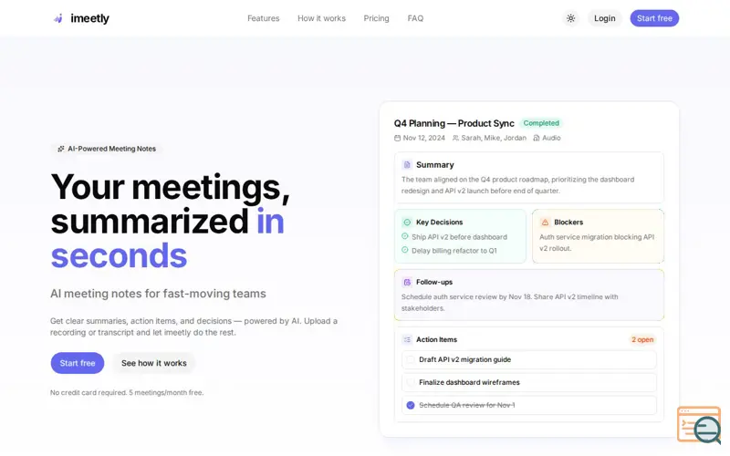 Screenshot of imeetly