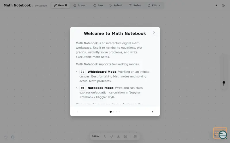 Screenshot of Math Notebook