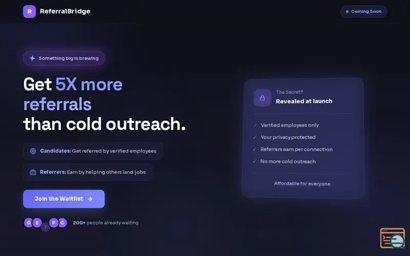 Screenshot of ReferralBridge — Guaranteed Referrals