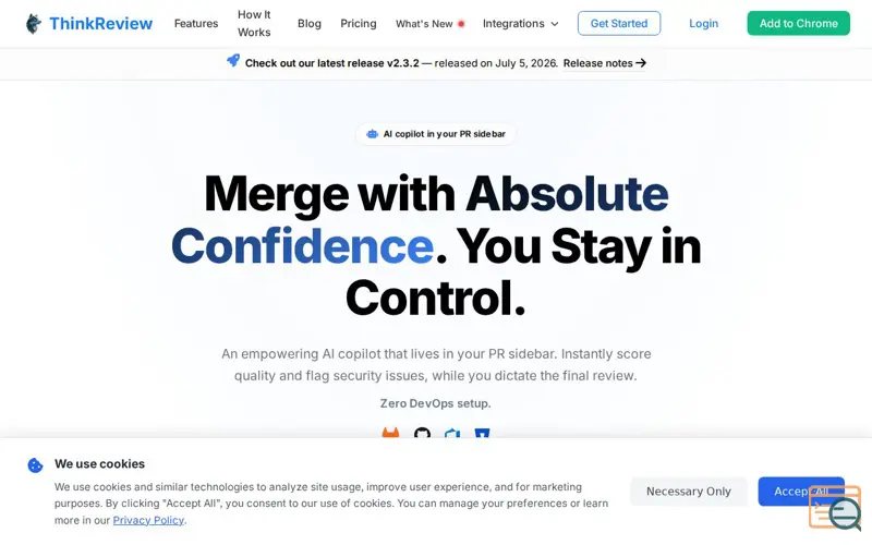 Screenshot of ThinkReview, a launch using Sell With Boost