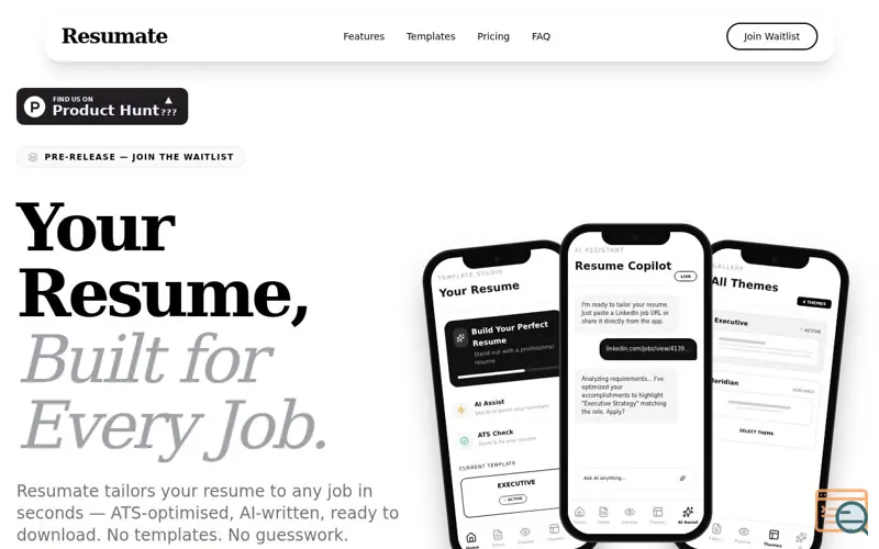 Screenshot of Resumate