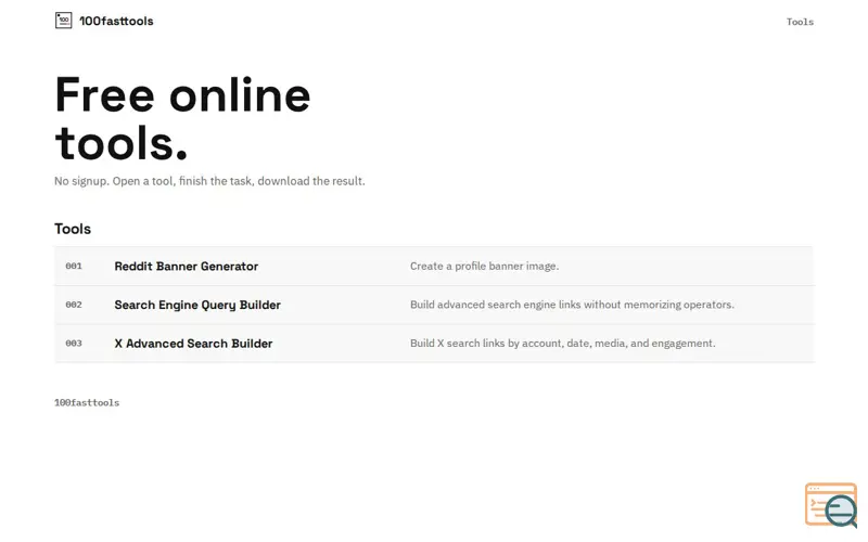 Screenshot of 100fasttools