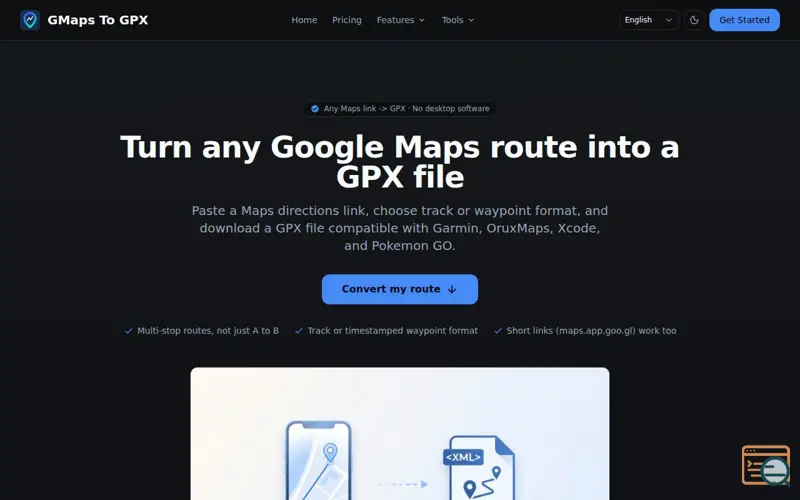 Screenshot of GMaps To GPX