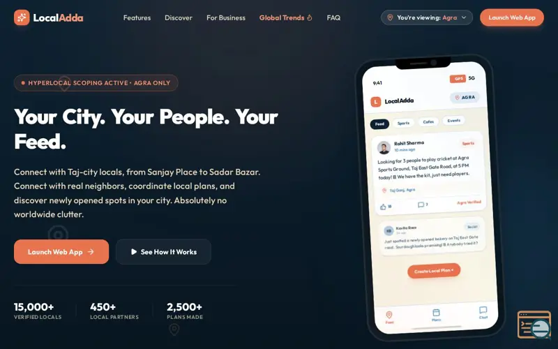 Screenshot of LocalAdda — Your City. Your People