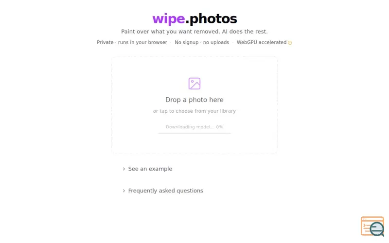 Screenshot of wipe.photos. Remove anything from photos