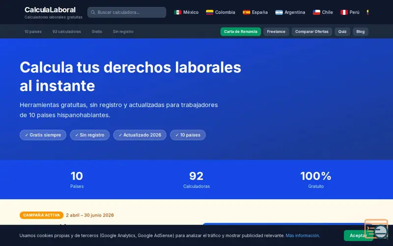Screenshot of Calculadoras Laborales Gratis 2026