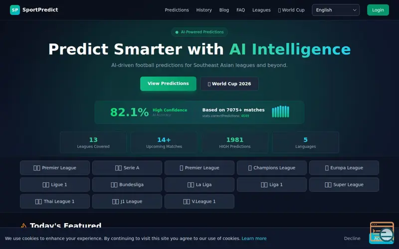 Screenshot of SportPredict AI, a launch using API-Sports
