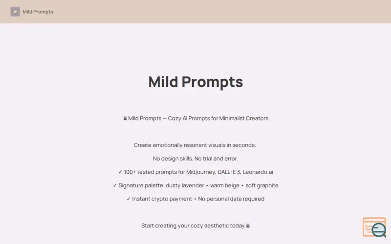 Screenshot of Mild Prompts, a launch using Sell.app