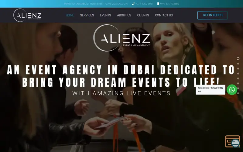 Screenshot of ALIENZ EVENTS MANAGEMENT, a launch using iOnline UAE