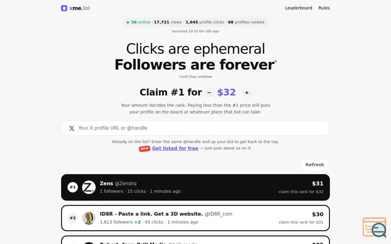 Screenshot of Bid your X profile up!