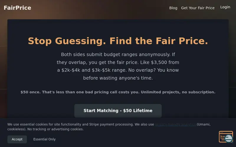 Screenshot of FairPrice, a launch using Uneed